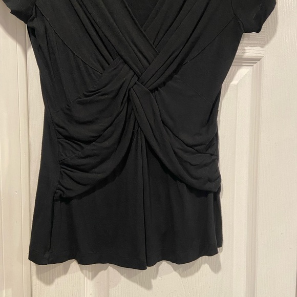 Steven Edwards Size S Black Soft Stretchy Short Sleeve Twist Front V Neck Top - Picture 2 of 8